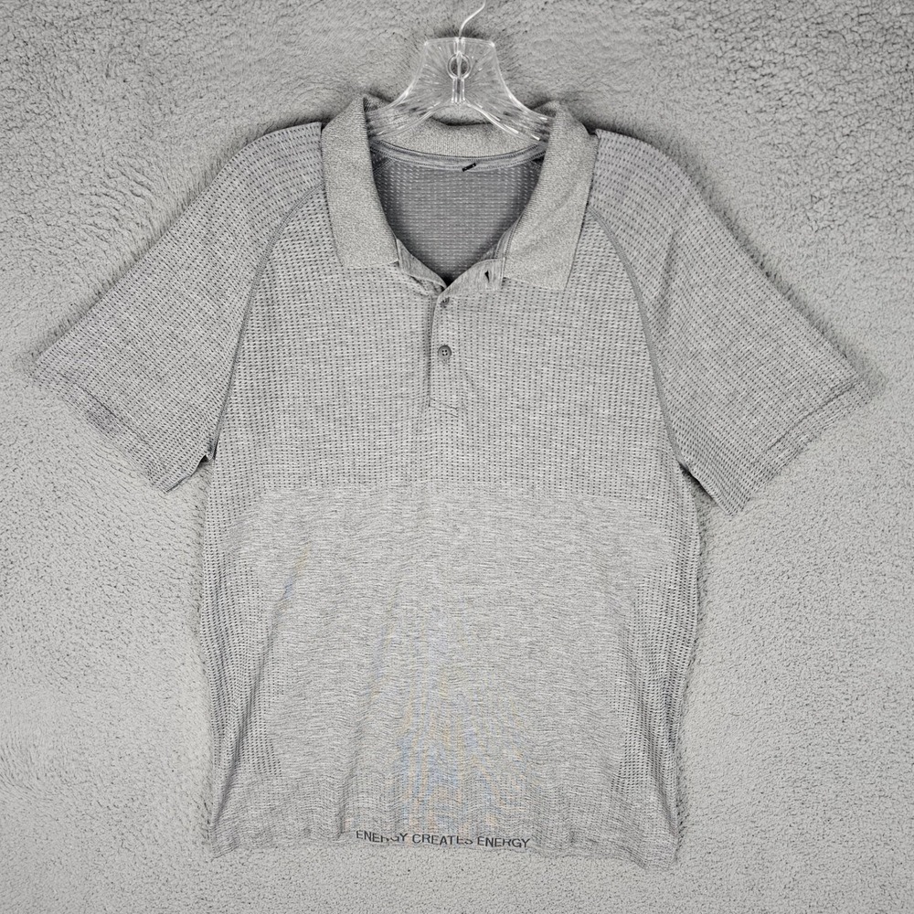 Lululemon Polo Shirt Men M Grey Metal Vent Tech Short Sleeve Breathable Mesh